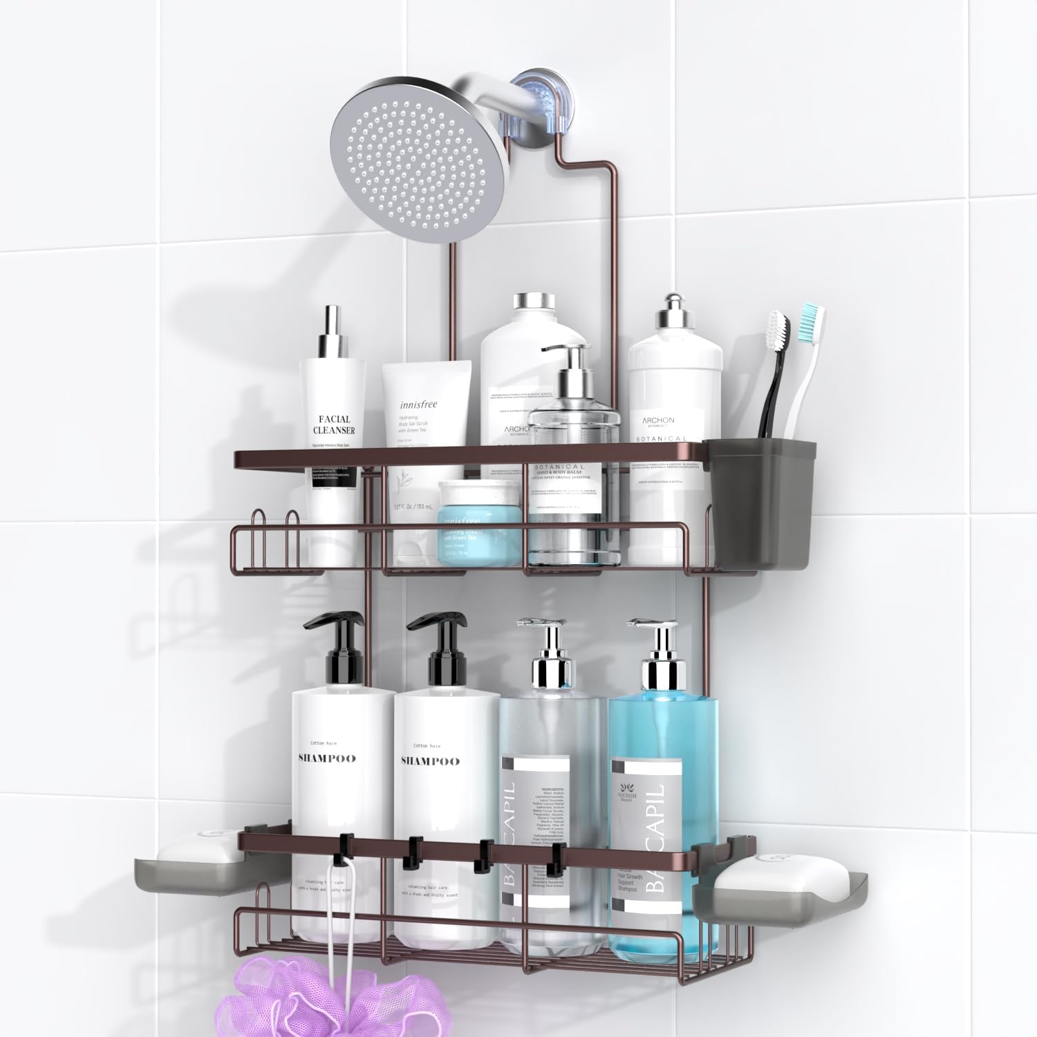 **AKTECKE Shower Caddy - Rustproof Hanging Bathroom Organizer for Shampoo & Soap - Bronze Finish**