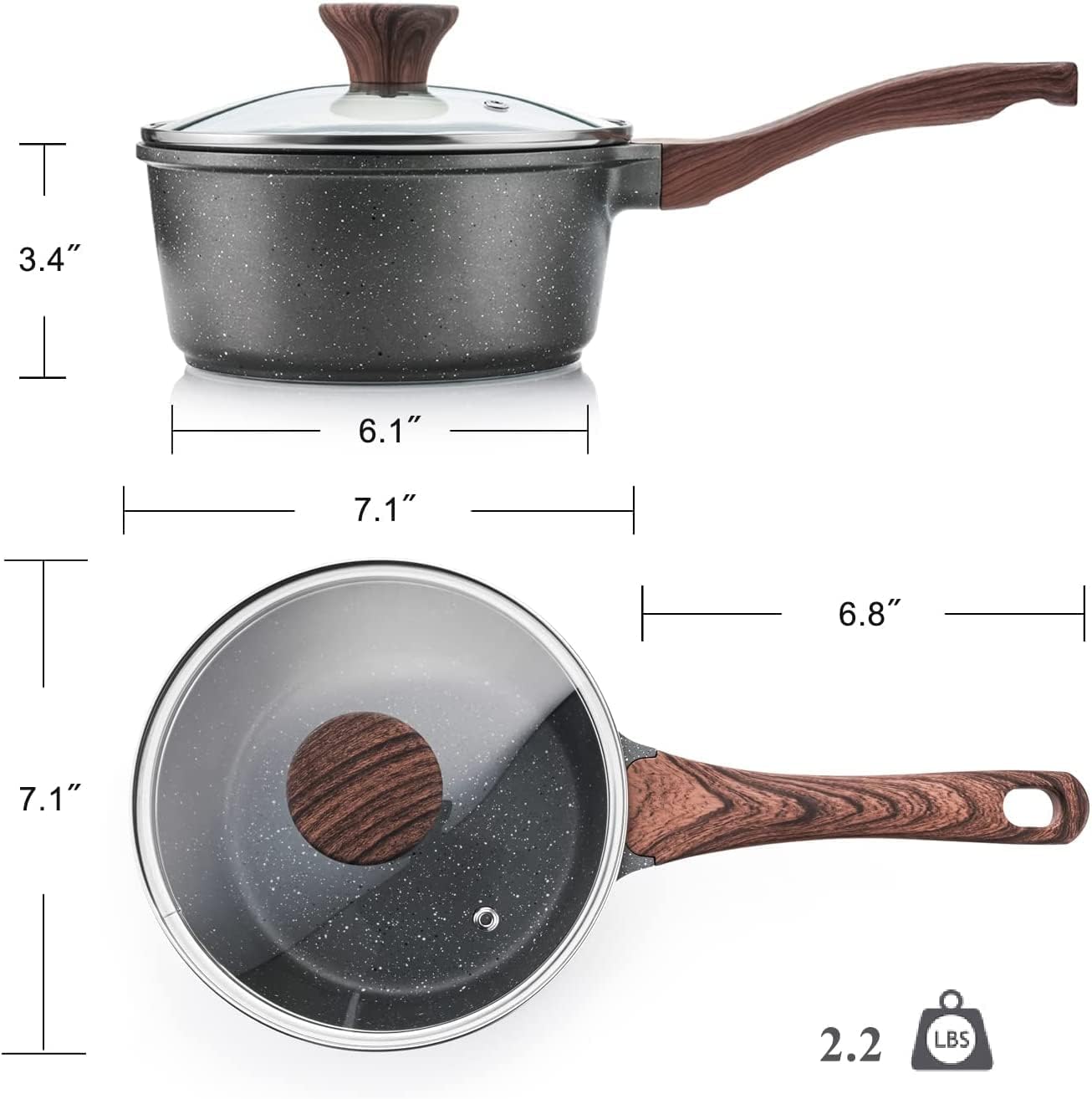 SENSARTE Nonstick Saucepan Set - Swiss Granite Coating, Induction Compatible, 1.5QT & 2QT Pots