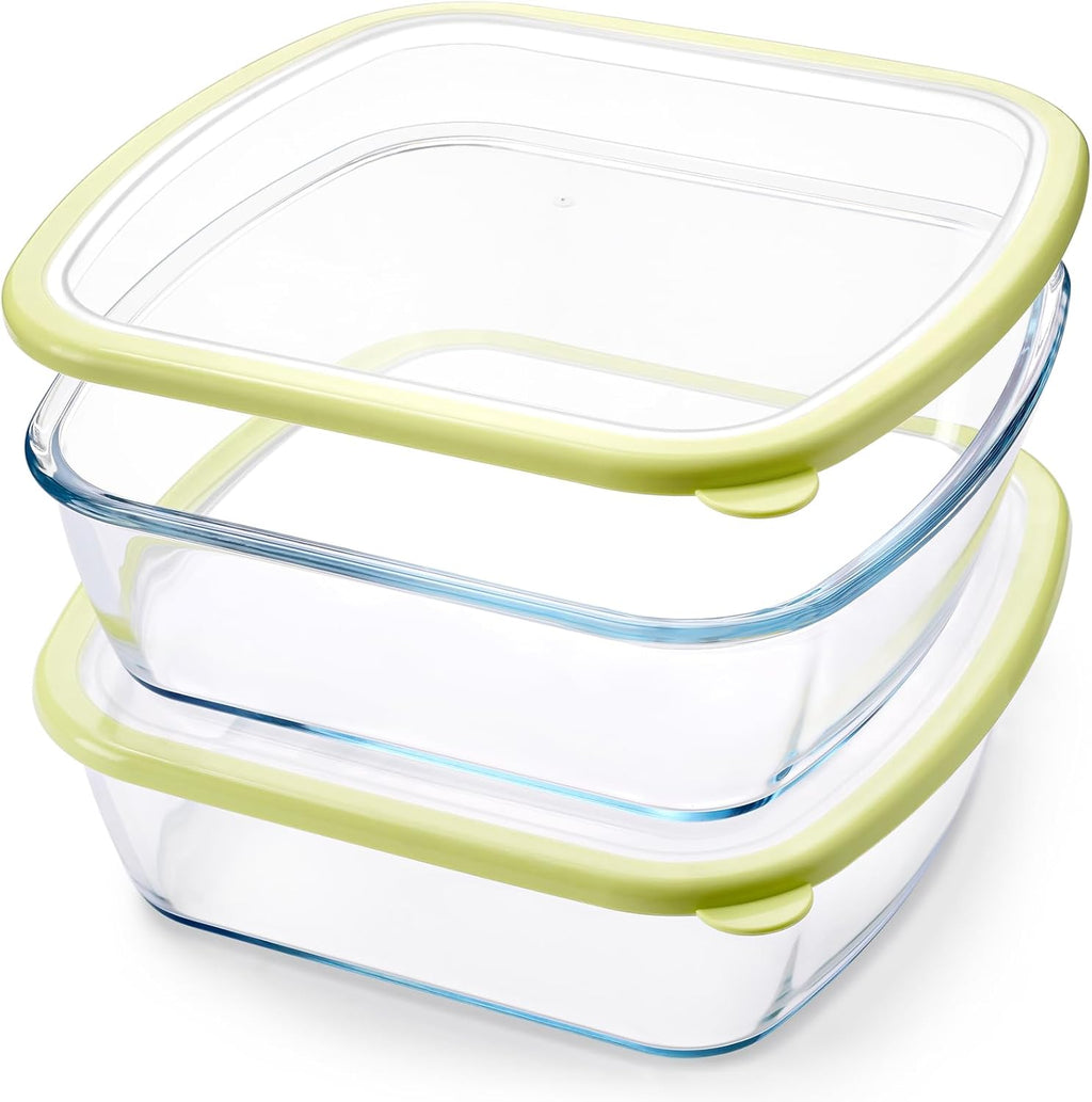 NUTRIUPS 9 x 9 Glass Baking Dish Set - 2.75QT Deep Oven Safe Pan with Lid | 2 Pack in Yellow