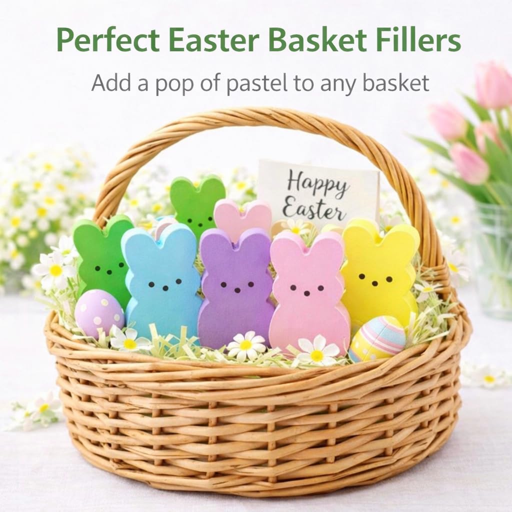 Skiennix Wooden Easter Decor - 30 Pcs Mini Bunny Set for Spring Table Centerpiece & Mantel Shelf