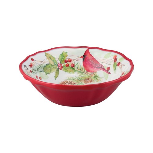 UPware 12 Piece Winter Birds Melamine Dinnerware Sets, Outdoor Dishes Set, Plates and Bowls Sets, Christmas Decorations, Service for 4, Red