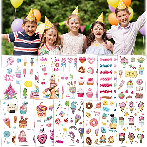 Konsait 176PCS Kids Temporary Tattoos Waterproof Candy Ice Cream