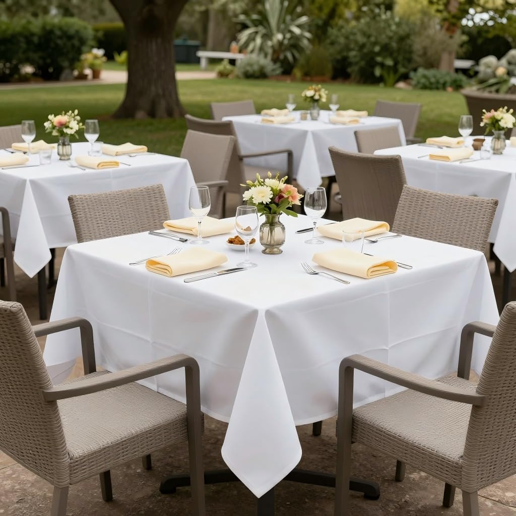 sancua White Square Tablecloths 54x54 Inch, 2 Pack - Fabric Table Cloth for Square or Round Tables, Washable Polyester Table Cover for Dinner, Holiday Party, Decorative Display Tables