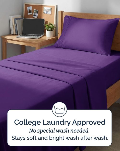 Comfy Twin XL Sheet Set by [Brand Name] - Breathable Cooling Bedding | Ultra-Soft, Deep Pockets, Wrinkle-Free - Purple