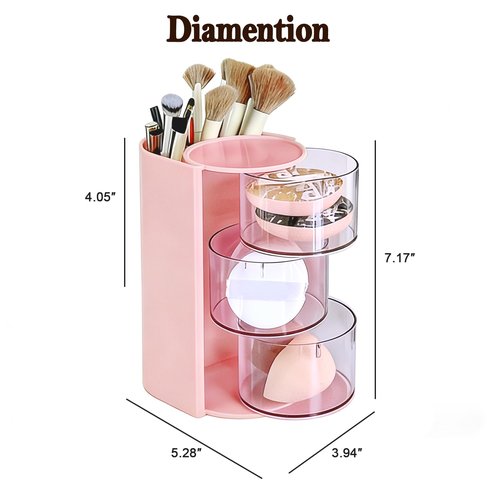 Hair Accessories Organizer with Hair Brush Holder,3-Layer Rotatable Makeup Organizer Box Jewelry Storage Box for Necklaces, Earring, Bracelet, Ring, Makeup Brushes, Hair Clip, Desktop Organizer Case