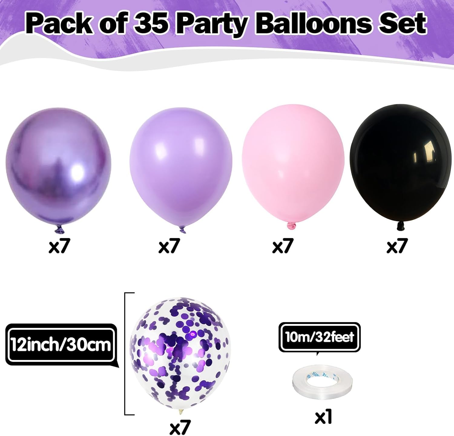 Purple Pink Balloons - 12 Inch Mermaid Halloween Balloon Set | 35 Pcs with Metallic Confetti for Parties