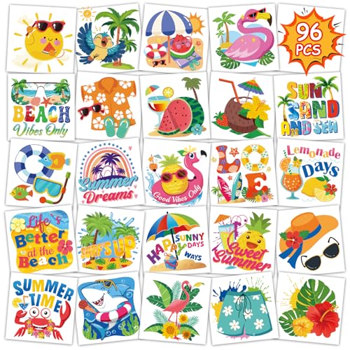 Konsait Summer Temporary Tattoos for Kids & Adults - 96 Pcs Beach Party Favors