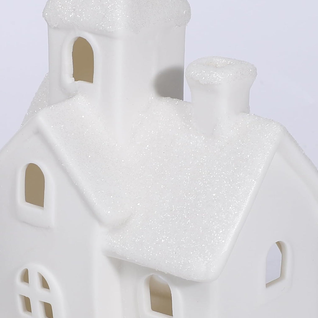 Skiennix Christmas Village Set - 5 LED Lighted Ceramic Houses with 2 Decorative Trees | Holiday Home Decor