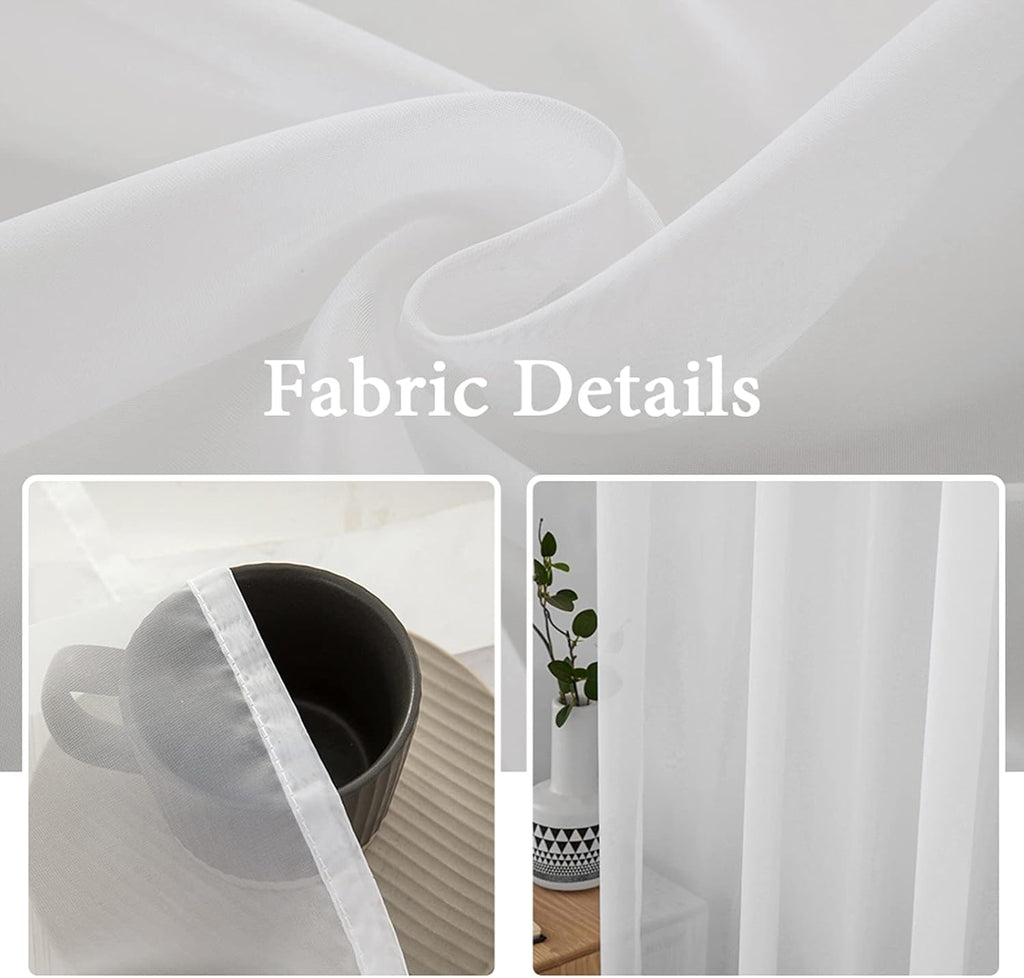 MIULEE Solid Color White Sheer Window Curtains - Elegant Voile Drapes for Bedroom & Living Room | 54 x 84 Inches