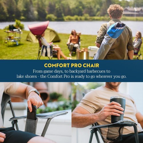 GCI Outdoor Comfort Pro Camping Chair - Collapsible Folding Design with Durable Armrests & Drink Holder - Heathered Royal