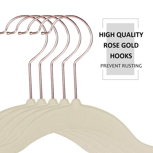 VECELO Premium Velvet Clothes Hangers Suit Heavy Duty (50 Pack)-Non Slip & Space-Saving with 6 Finger Clips & Tie Rack Excellent for Men and Women,Beige