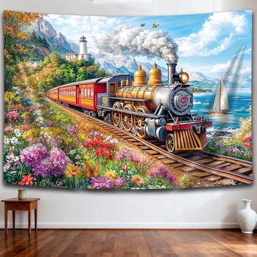 DYNH Steam Train Tapestry Wall Hanging - Seaside Fantasy 50x60"