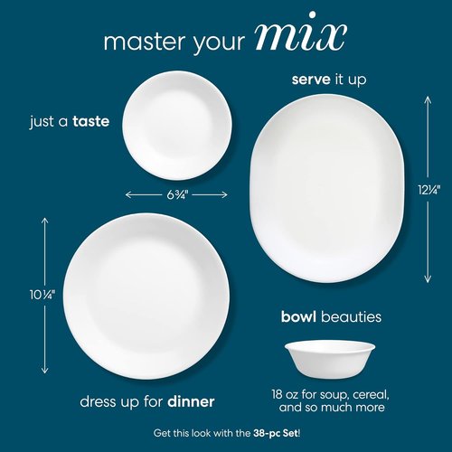 Corelle Vitrelle Salad Appetizer Plate Set - Lightweight, Chip-Resistant, 6.75" Winter Frost White