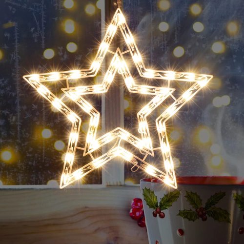 LAMPHOME 14'' 50 Lighted Star Christmas Window Silhouette Decoration Lights for Christmas,Party,Home,Patio Lawn,Garden