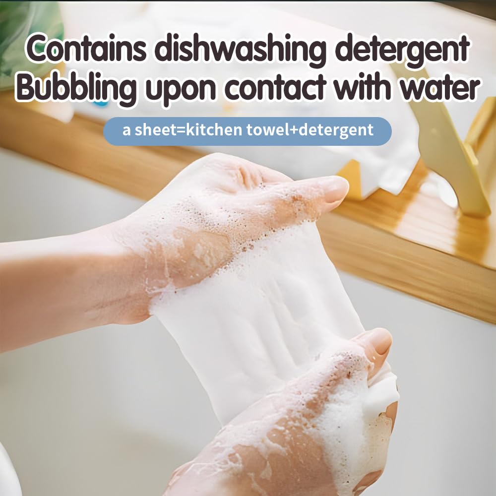 Reusable Dry & Wet Dish Soap Foam Wipes - Multi-Purpose Cleaning Towels for Kitchen, Bathroom, Travel | No Water Needed, Eco-Friendly, Reaches Hard-to-Clean Areas (60 Pack)