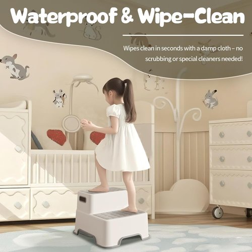 ZLMHYYM Toddler Step Stool for Bathroom Sink, 2 Pack Step Stool for Kids, Plastic Potty Training Toilet Stepping Stools, Child and Baby Lightweight&No-Slip Two Step Stools for Kitchen(Off-White/Gray)