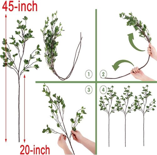 HANDIC 6pcs Faux Stems Artificial Branches for Vase Greenery Stems Faux Branches for Vase Plant Artificial Eucalytus Branches Plants (45"/Each Branch) (6, Green)