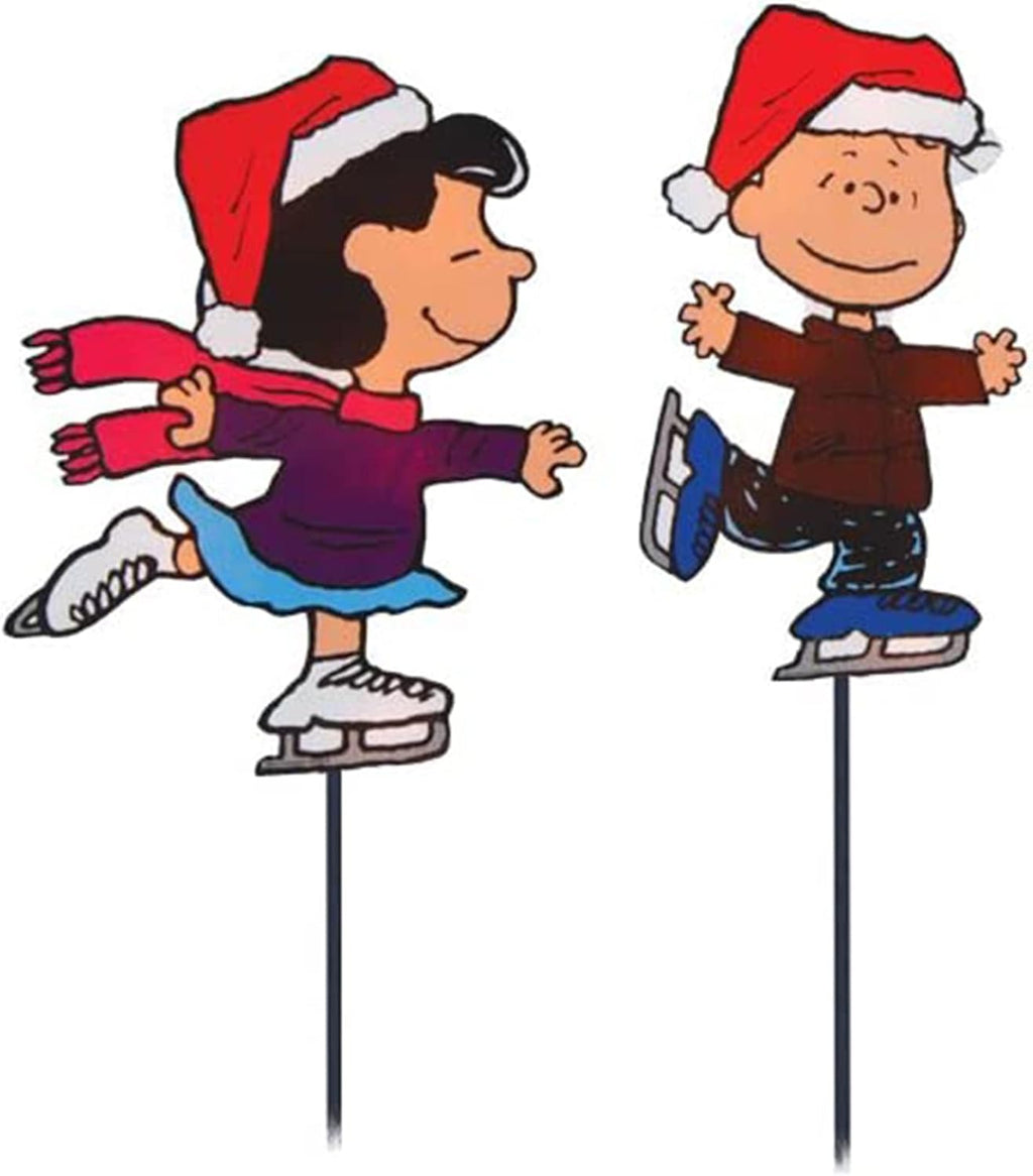 PRODUCTWORKS 8-Inch Pre-Lit Peanuts Skating Christmas Pathway Markers - Set of 4 Festive Decorations