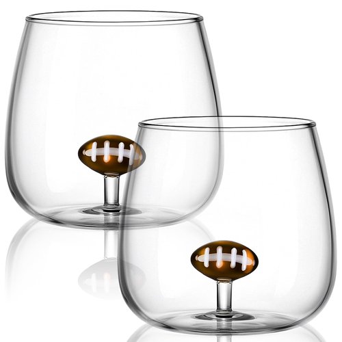 Potchen 2 Pcs Football Wine Glasses 3D Stemless Football Icon Juice Glass Cups Cool Cocktail Glassware for Birthday Sports Themed Party Supplies Gifts for Friends Colleague Coworkers
