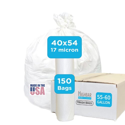 Large Garbage Bag - 55-60 Gallon Capacity, Heavy Duty, High Density, Tear Resistant, Unscented, Extra Strength for Commercial, Industrial, Office, House, Lawn, Events, Bulk Qty 150 Bags