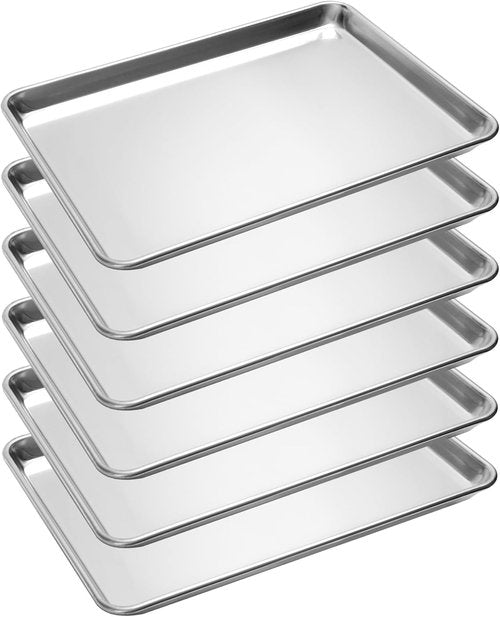 Half Size Baking Sheet Pan - Durable Aluminum Cookie Sheet | 6 Pack, Anti-Stick 18”x 13”