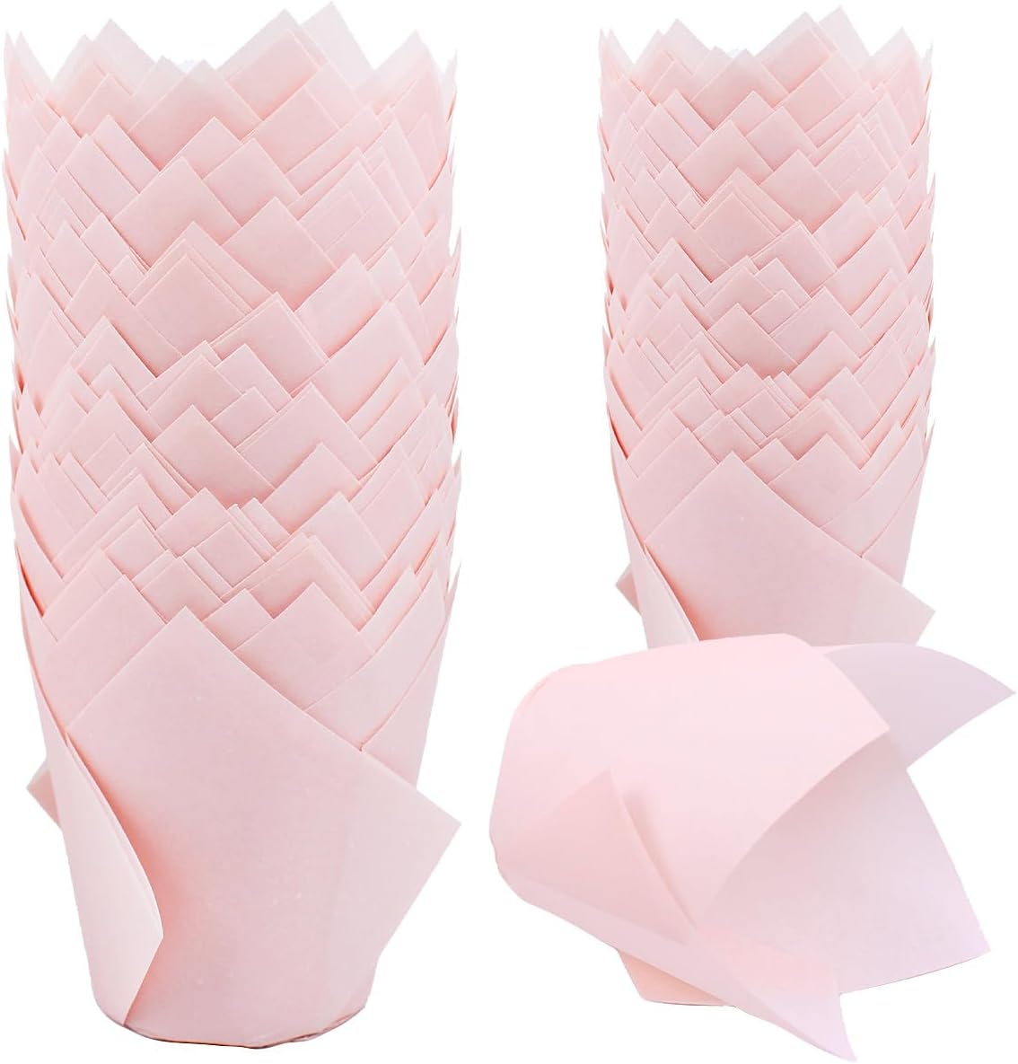 Skiennix Tulip Cupcake Liners - 150 Greaseproof Baking Cups for Parties & Events | Pink