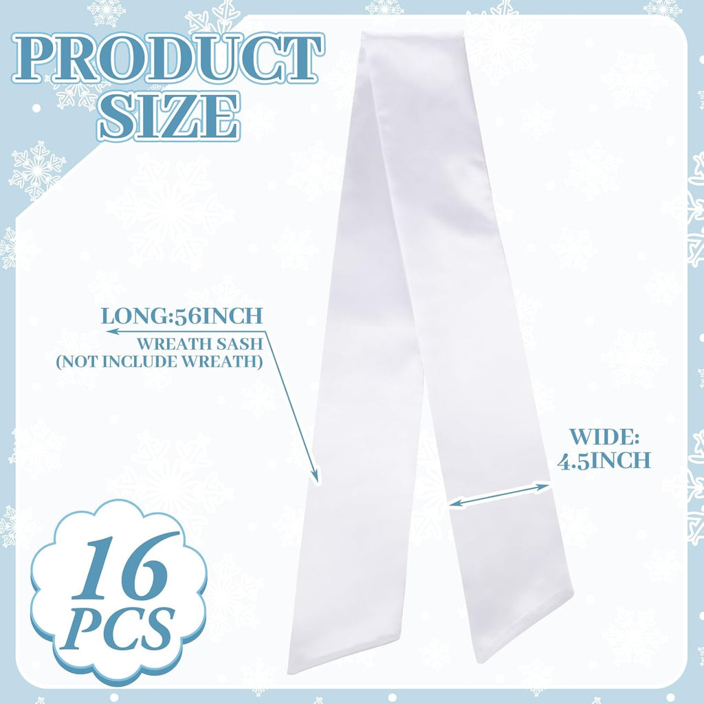 VitalCozy 16 Pcs Wreath Sash - Blank Embroidery Accessories for Indoor/Outdoor Decor | White (4.49" X 56.30")