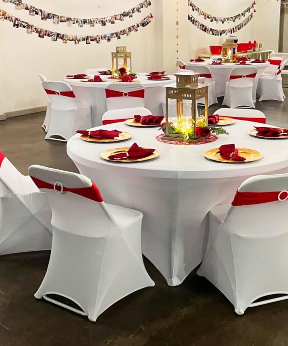 Skiennix Red Spandex Chair Sashes - Pack of 50 for Weddings, Parties, and Events | Elegant Decorations