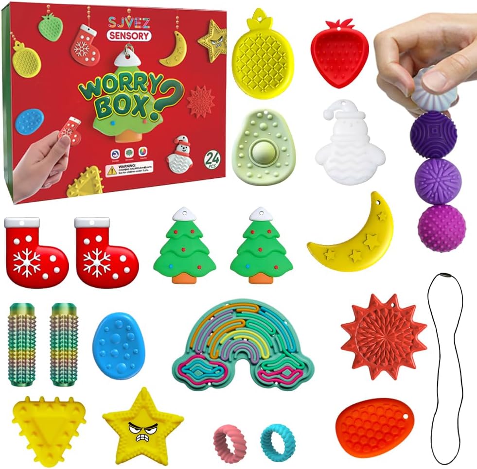 Advent Calendar Fidget Toys - Sensory Stone Set for Kids | 24-Day Countdown Christmas Gift