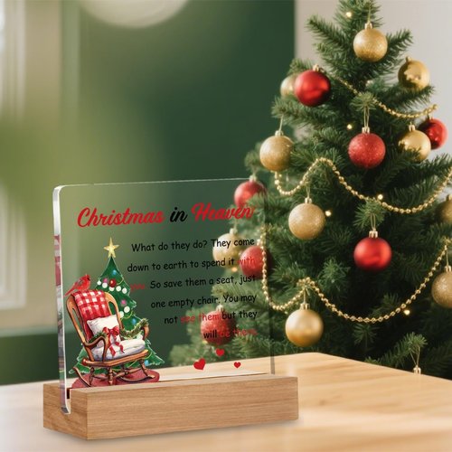 Cardinal Memorial Gift - Christmas In Heaven Empty Chair Sign | 4 x 4 Inches Home Decor