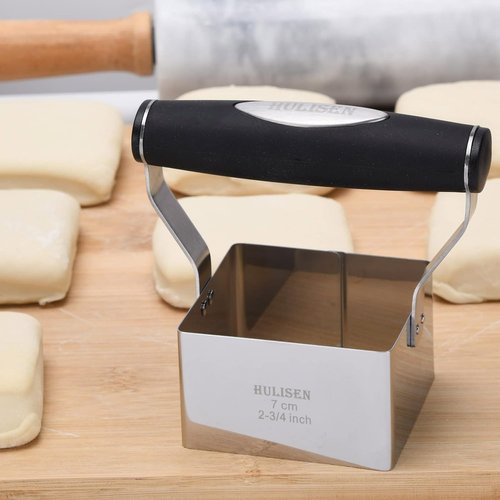 HULISEN Square Biscuit Cutter - 2.75 Inch Stainless Steel Cookie Cutter with Soft Grip Handle | Dishwasher Safe