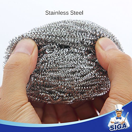 MR.SIGA Stainless Steel Scourer Pack of 6 – Heavy Duty Steel Wool Scrubbers for Pots & Pans
