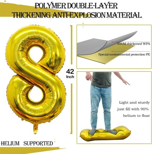 GOER 80th Birthday Balloons - 42 Inch Jumbo Gold Foil Helium Decorations for 80th Anniversary