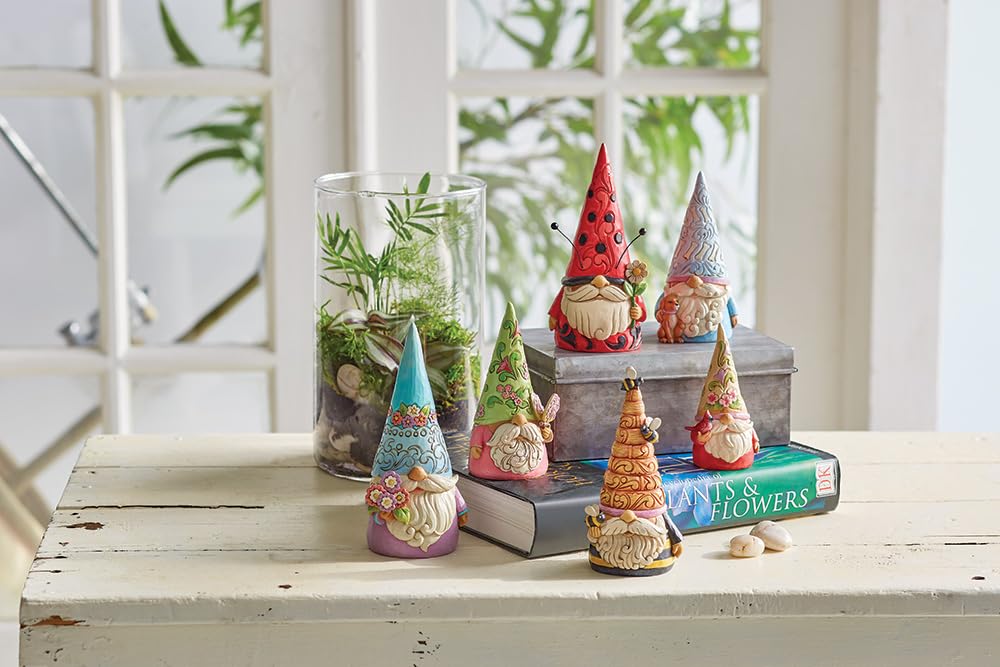 Enesco Jim Shore Heartwood Creek Gnome Holding Flowers Figurine- Stone Resin Hand Painted Crafted Collectible Decorative Gnomes Figurines Home Decor Statue, 7 Inch