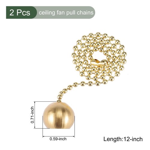 YOKIVE 2 Pcs Ceiling Fan Pull Chain, Chain Decorative Extensions with Brass Ball Lamp Ornaments, Great for Fans, Ceiling Lamp, Home (Golden, 12-Inch)