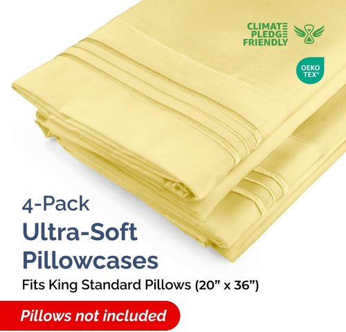 King Standard Pillow Cases - Soft Hotel Quality Covers for Comfy Bedding | Set of 4, Yellow