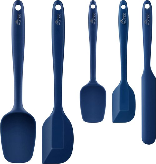 HOTEC Silicone Rubber Spatula Set - 600℉ Heat Resistant, BPA-Free, Dishwasher Safe | Classic Blue, Set of 5