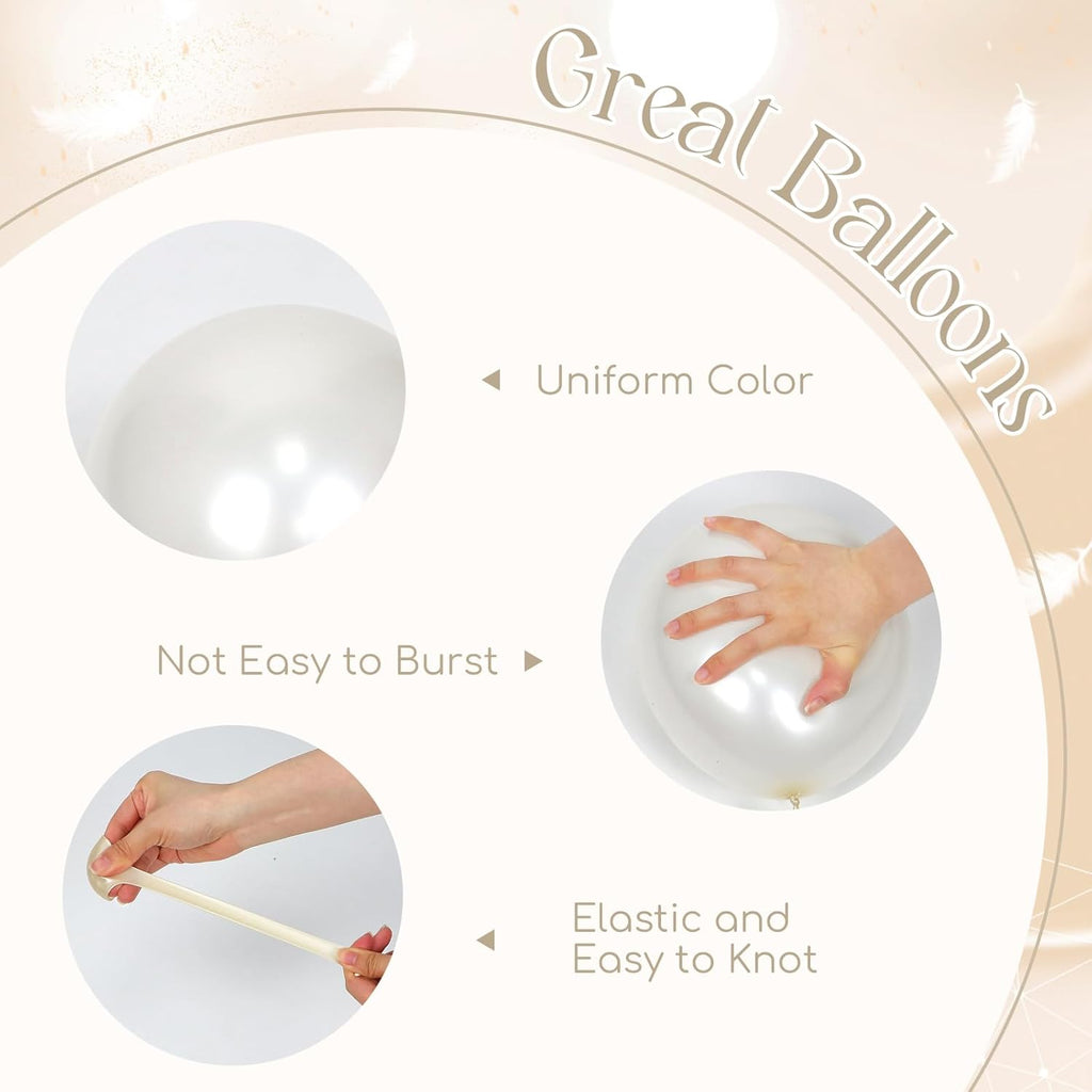 Skiennix 12-Inch Double Stuffed Pearl Balloons - Elegant Pearl White Latex for Weddings & Parties