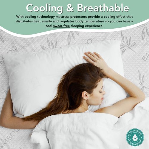 Bamboo Rayon Mattress Protector - 100% Waterproof Cooling Queen Size Cover + 2 Pillow Protectors | Ultra Soft & Breathable