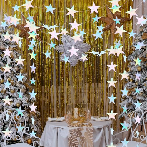 Iridescent Star Garland Decoration - 65 Ft Double Sided