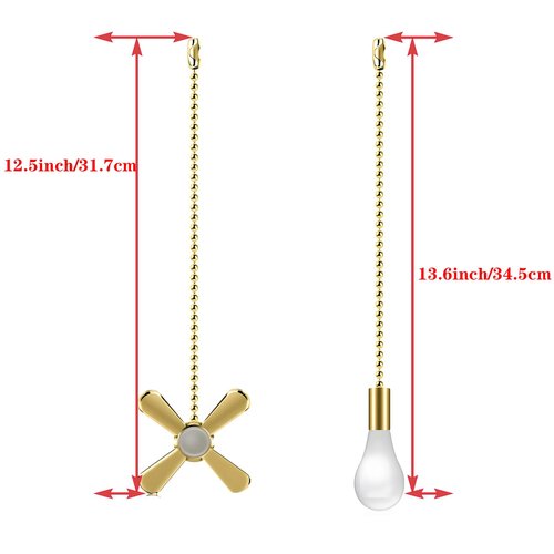 Ceiling Fan Zipper Kit - 2PCS Ceiling Fan Zipper Extenders with Connectors, 13.6 inches Approximately 34.9 cm, Suitable for Ceiling Fans or Lamps (golden)