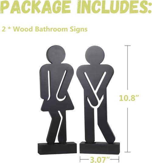 Litivy Rustic Wooden Bathroom Decor Signs - Set of 2 Farmhouse Style Restroom Decorations