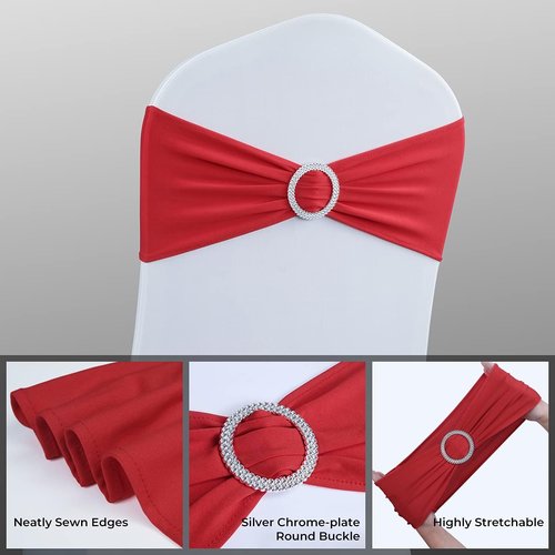 Babenest Spandex Chair Sashes - 50PCS Premium Stretch Covers with Buckle Slider for Weddings | Red
