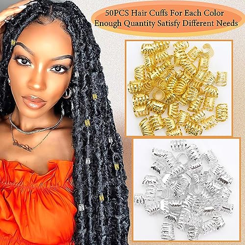 VENOFEN 100PCS Metal Hair Cuffs & Dreadlock Beads for Braids - Gold & Silver