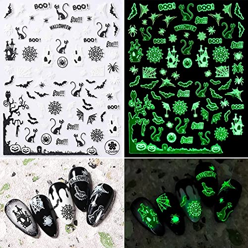 Vezocim Halloween Glow in the Dark Nail Art Stickers - 9 Sheets Holographic Spooky Decals