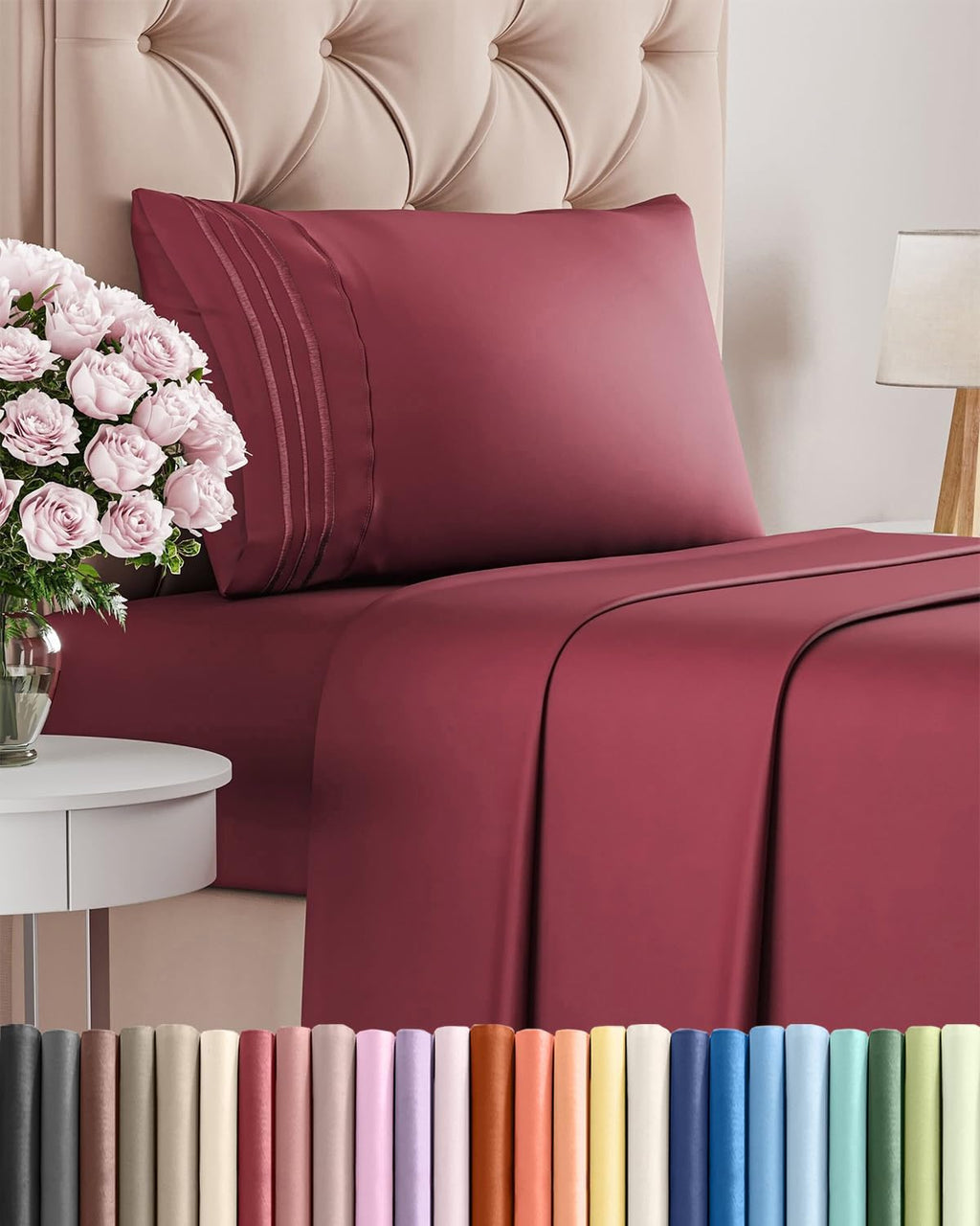 Regine Switzerland Twin Size 3-Piece Sheet Set - Comfy Cooling Bedding - Ultra-Soft, Deep Pockets, Wrinkle-Free - Burgundy