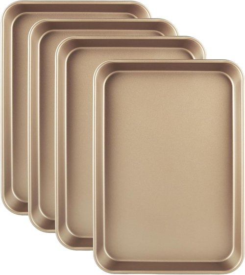 Acrux7 Nonstick 9x13 Baking Pan Set - 4 Pack Carbon Steel Quarter Sheet Trays for Oven Cooking
