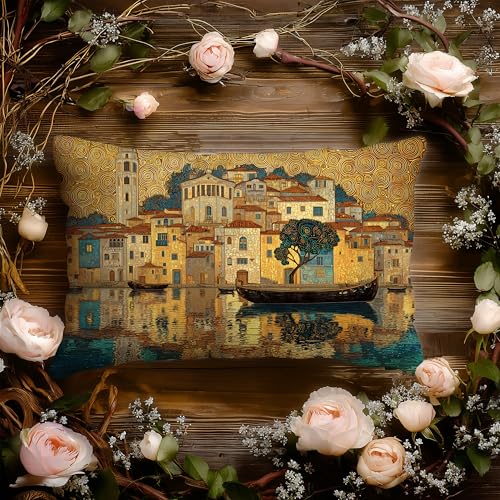 Gold Gustav Klimt Inspired Pillow Cover 12x20 - Art Nouveau Design - Gold-3