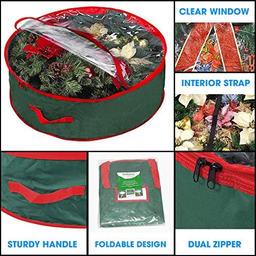 Primode Christmas Wreath Storage Bag 24" - Durable 600D Oxford Container with Clear Window for Easy Holiday Storage | Green