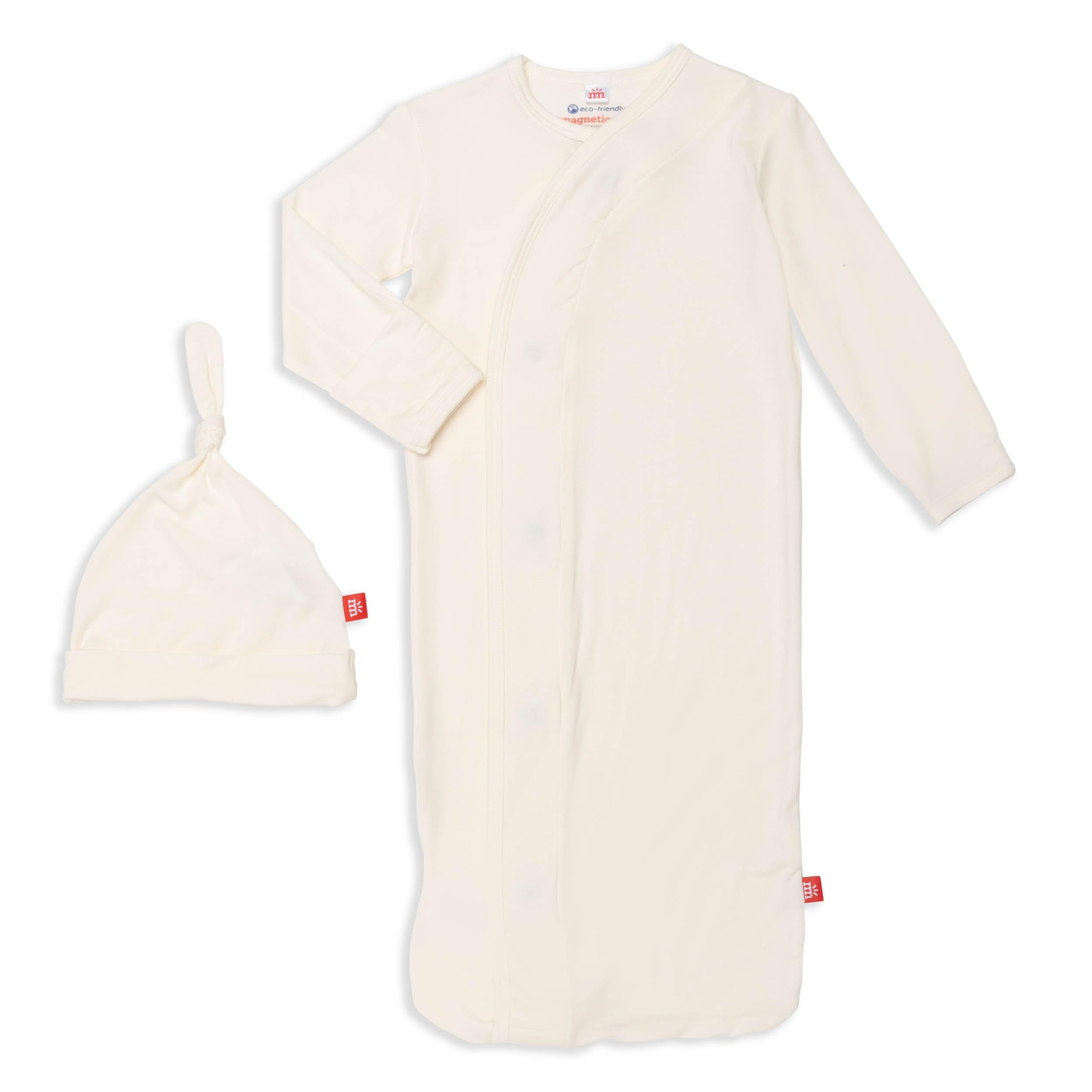 Magnetic Me Modal Newborn Sleeper Gown & Hat Set | Silky Soft Modal Fabric Sleep Sack | Egret | 0-3 Months